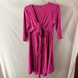 Vibrant Pink Long Sleeve Maternity Dress